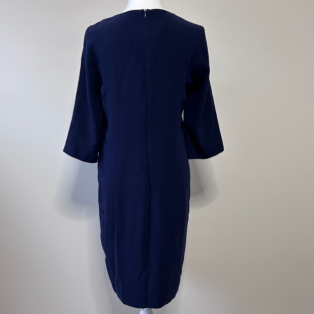 Gerard Darel Women's Size 8(40) Blue Asymmetrical Sheath Dress V-neck 3/4 Sleeve - Picture 4 of 16